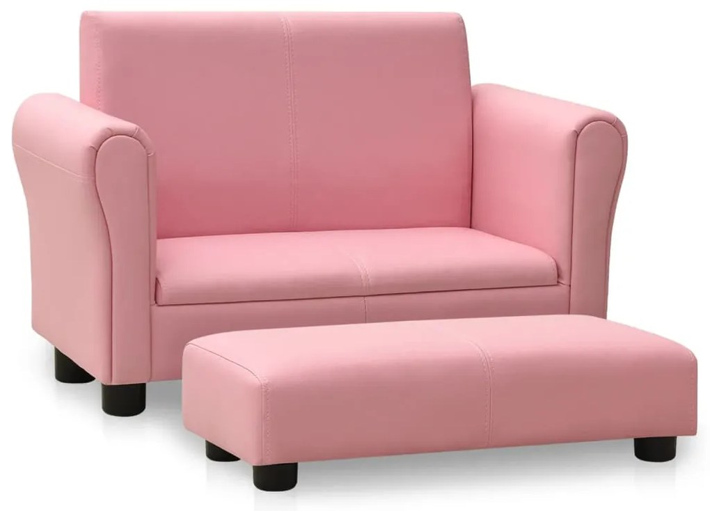 vidaXL Sofá infantil com banco couro artificial rosa