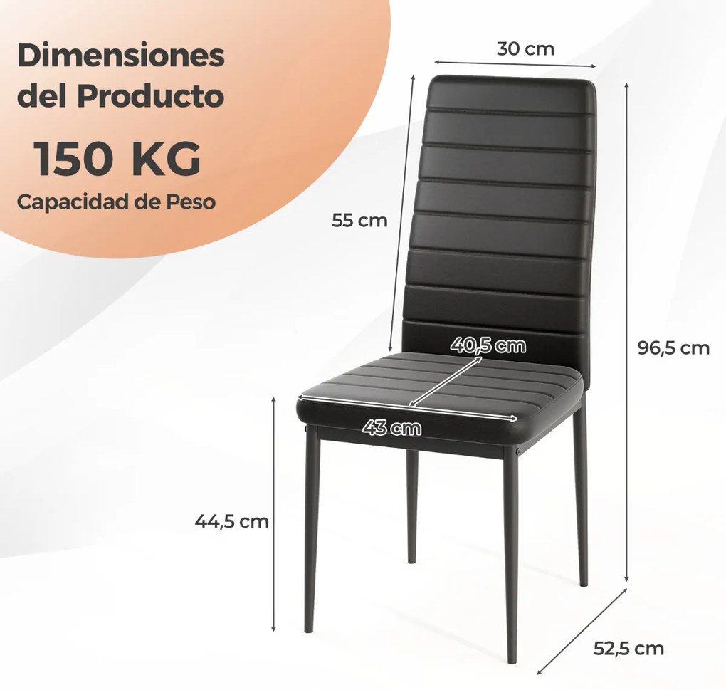Conjunto de 4 cadeiras de jantar (MESA NÃO INCLUIDA) estofadas sem braços com assento e encosto almofadados Pernas de metal em pele artificial para a
