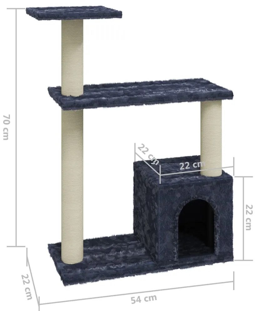 Árvore p/ gatos c/ postes arranhadores sisal 70 cm cinza-escuro