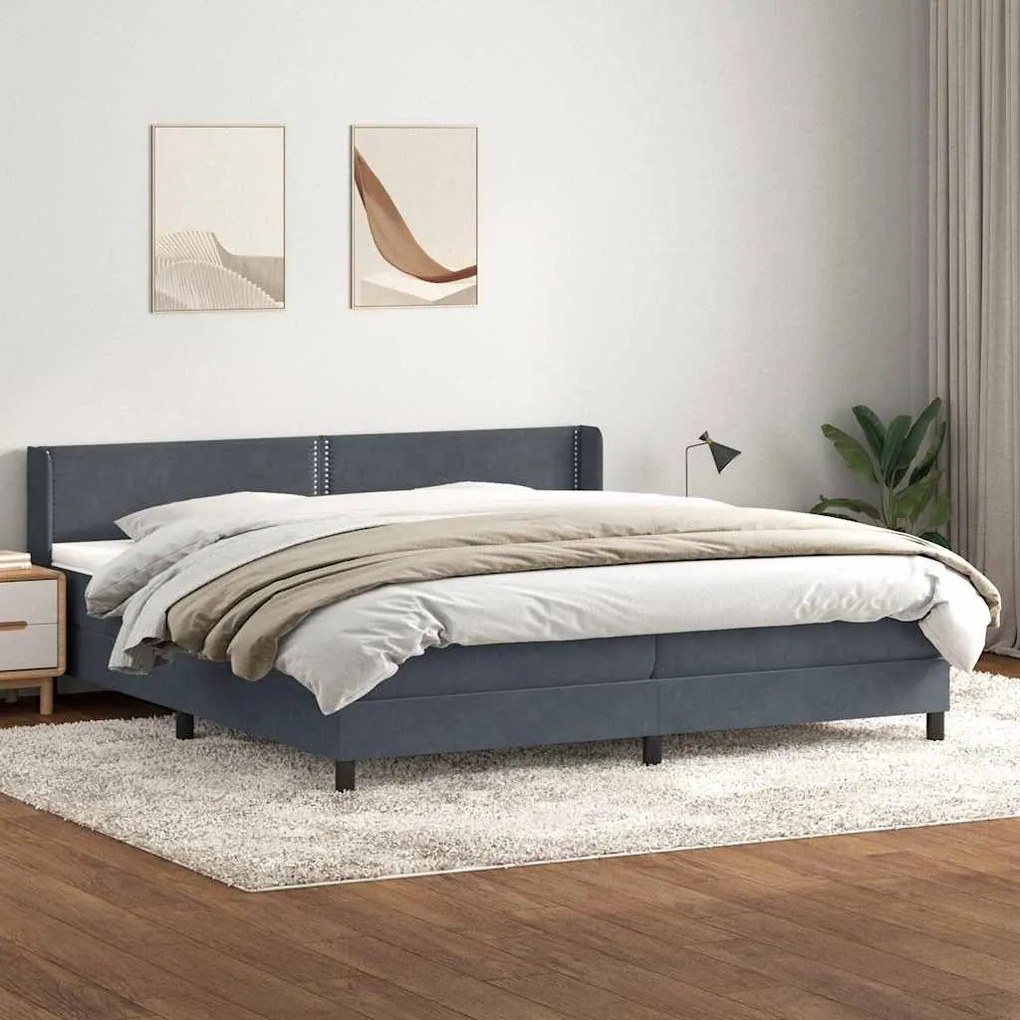 vidaXL Cama com molas colchão 200x210 cm veludo cinzento-escuro