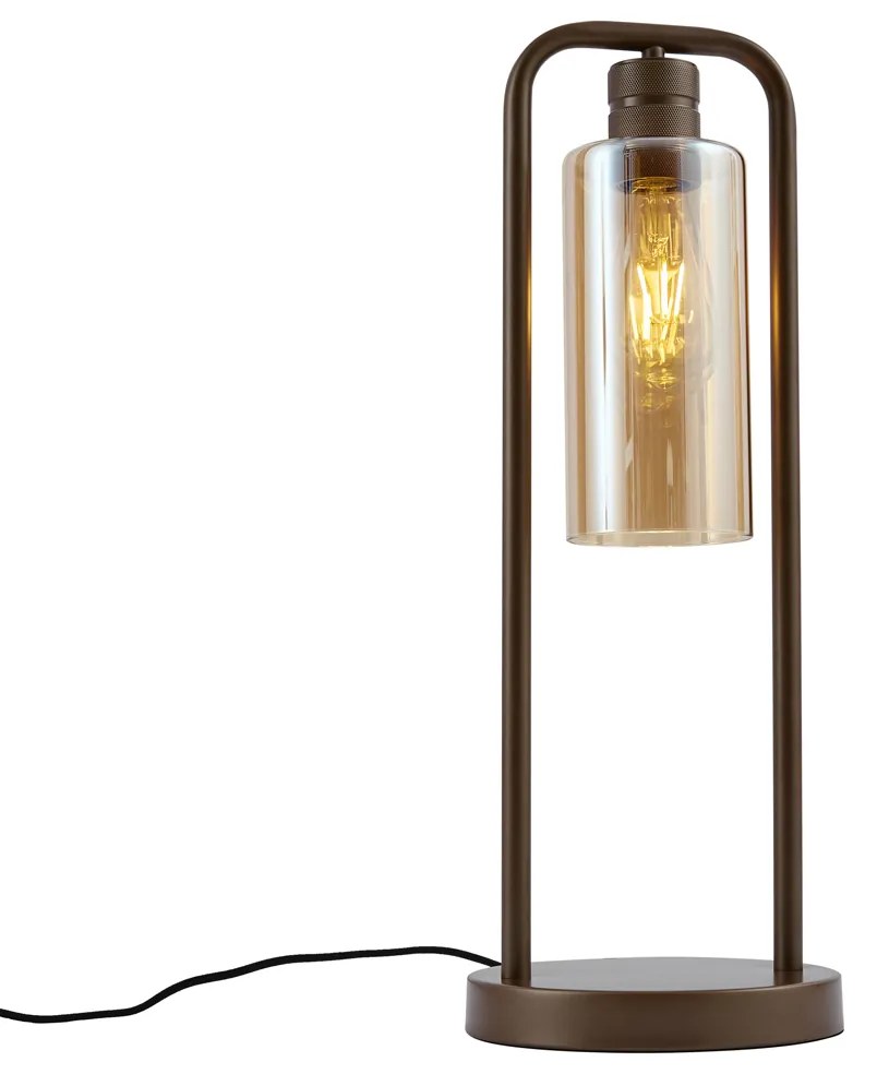 Candeeiro de Mesa Hotel Chic Bronze Escuro com Vidro Âmbar - Stavelot