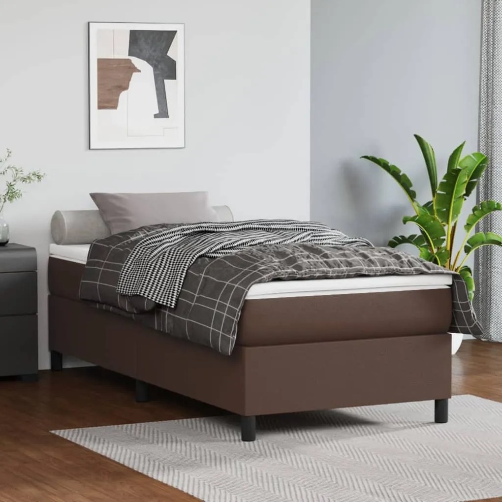 vidaXL Estrutura de cama com molas 80x200 cm couro artificial castanho