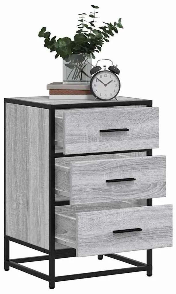 Mesa de cabeceira sonoma 40x34,5x60 cm madeira e metal cinzento