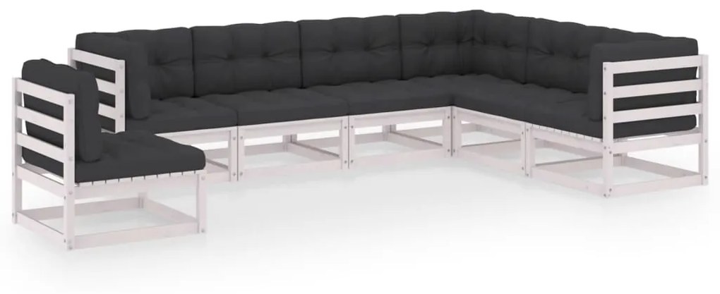 vidaXL 7 pcs conj. lounge de jardim c/ almofadões pinho maciço branco