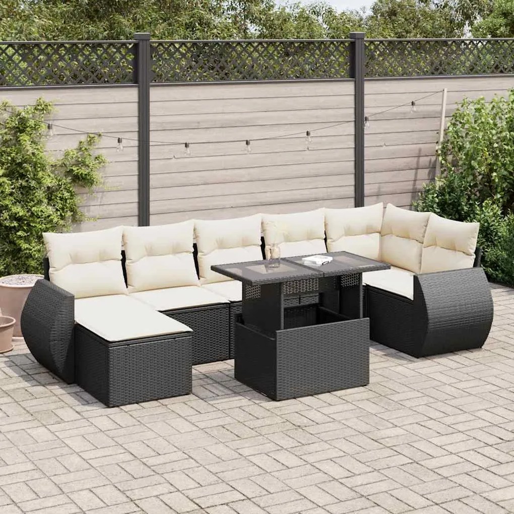 8 pcs conjunto sofás de jardim com almofadões vime PE preto