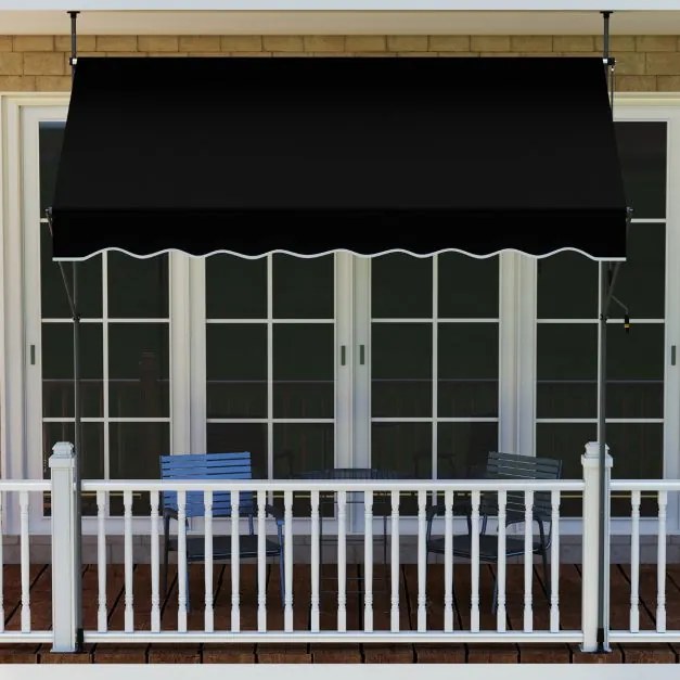 Toldo retrátil manual 2,5 m x 180 cm Sombra exterior ajustável sem perfuração com manivela para pátio, varanda, jardim Preto