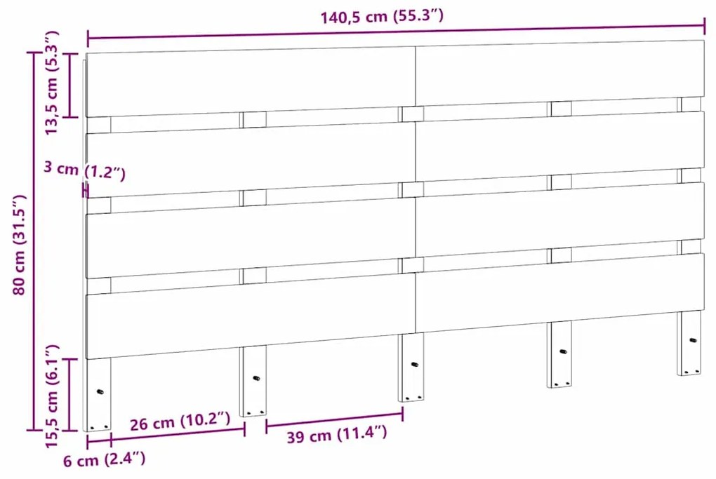 Cabeceira de Madeira Sólida de Pinheiro, 140cm, Castanho Envernizado