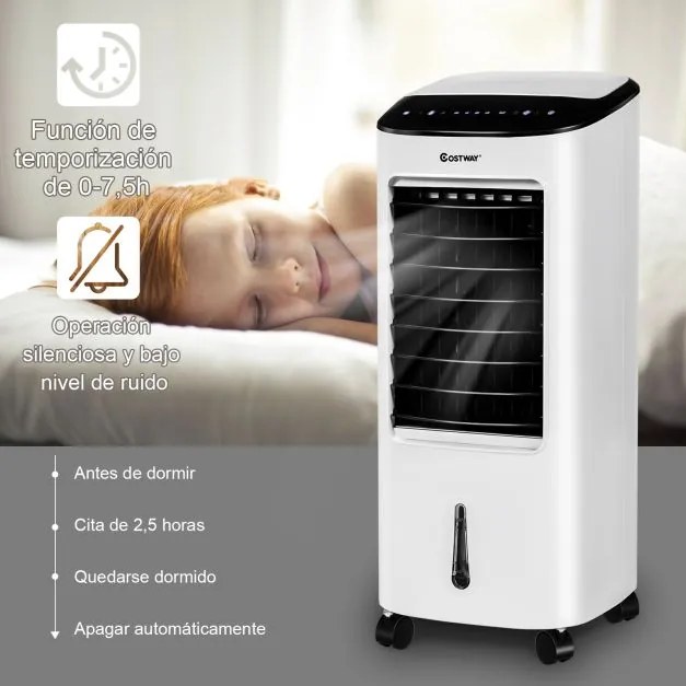 Refrigerador de ar Portátil Ventilador Humidificador Filtro 4 em 1 com Controlo Remoto Rodas para Casa Escritório  30 x 27 x 74 cm Branco