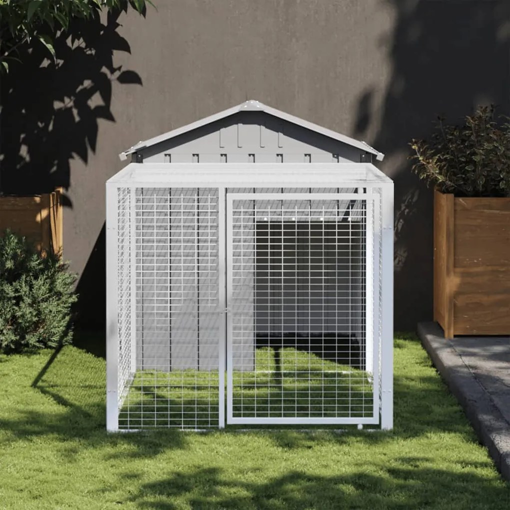 172354 vidaXL Galinheiro com anexo 117x201x123 cm aço galvanizado cinza-claro