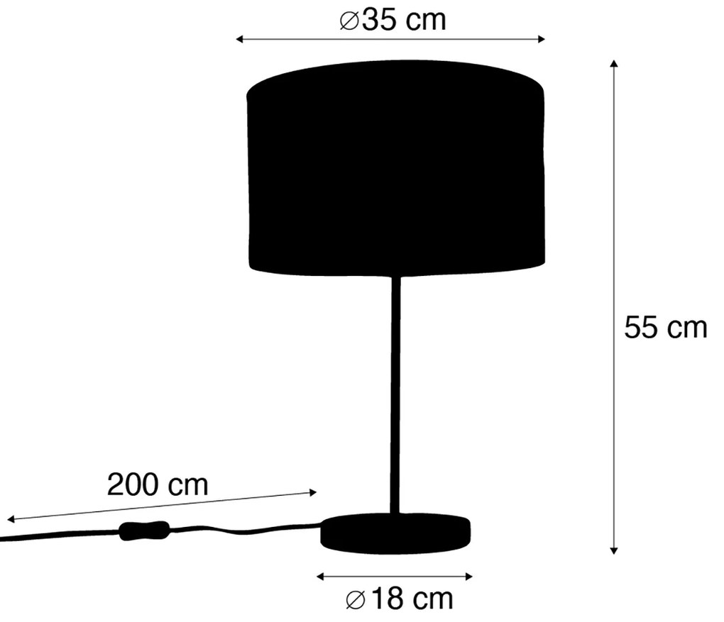 Candeeiro de mesa latão com abajur de veludo bege acinzentado 35cm - Kaso Clássico / Antigo