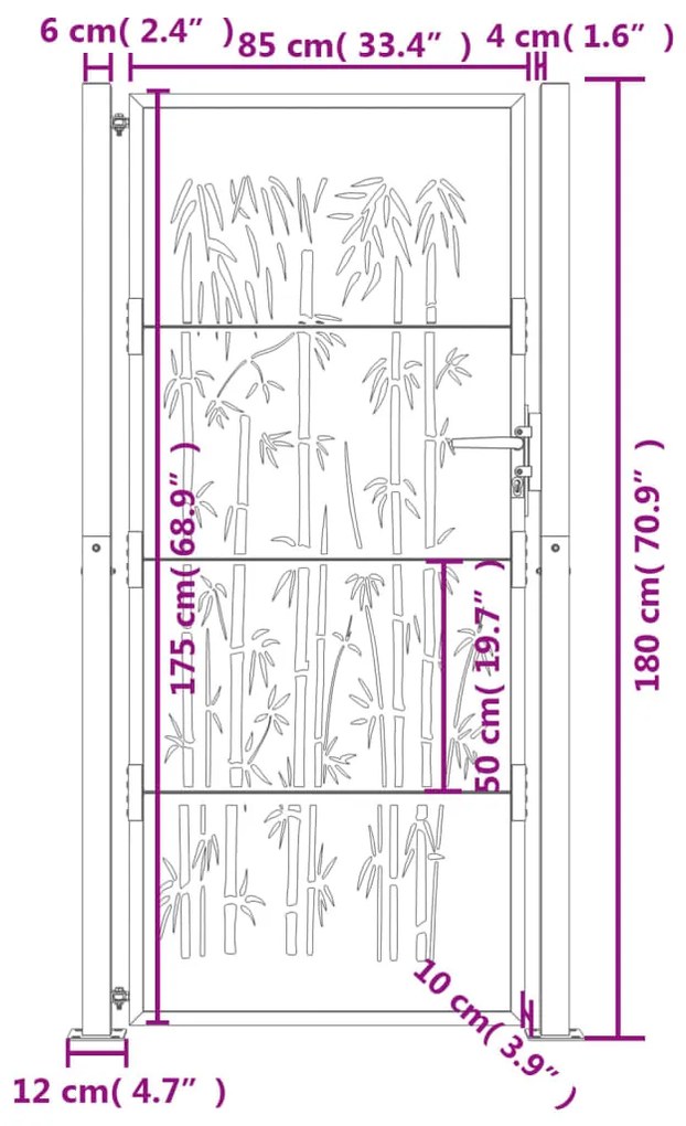 Portão de jardim 105x180 cm aço corten design bambu