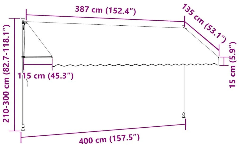 Toldo retrátil manual com LED 400 cm laranja e castanho