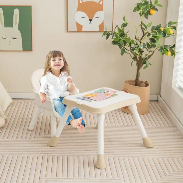 Cadeira refeição alta para bebés 6 em 1, assento elevatório de alimentação conversível com bandeja dupla, almofada pu, 67 x 62 x 91 cm, bege