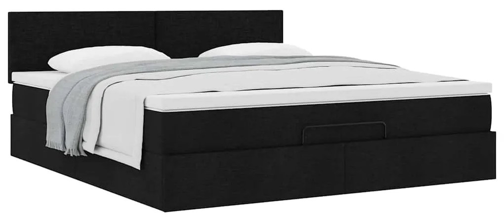 Estrutura de cama otomana com colchão 180x200 cm tecido preto