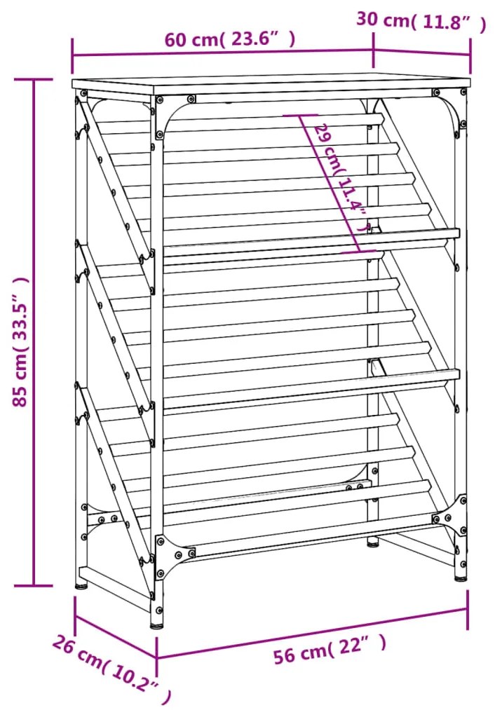 Sapateira Escada - Com 3 Níveis - Cor Carvalho Sonoma - 60x30x85 cm -