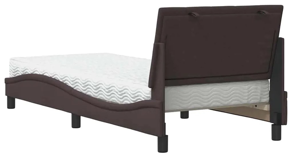 Cama com colchão 90x200 cm tecido castanho-escuro