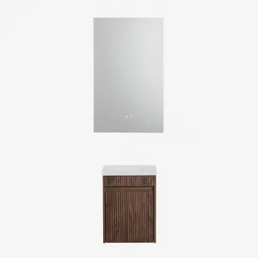 Conjunto De Móvel De Casa De Banho Suspenso Em Madeira Com Lavatório Integrado Narek Sem Torneira & Retangular Led E Anti-embaciamento 55x90 Cm Riben