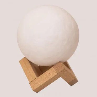 Lâmpada De Mesa Led Sem Fio Em Madeira Moon Kids Branco - Sklum
