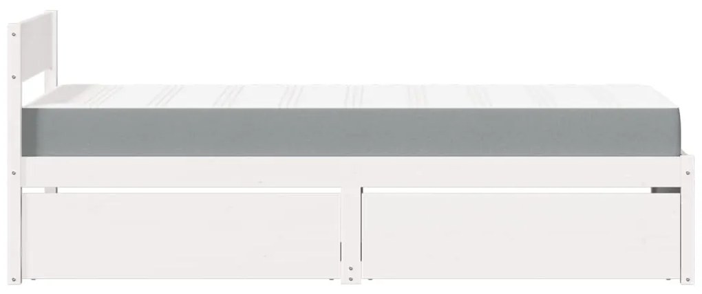 Cama com gavetas e colchão 90x200 cm pinho maciço branco