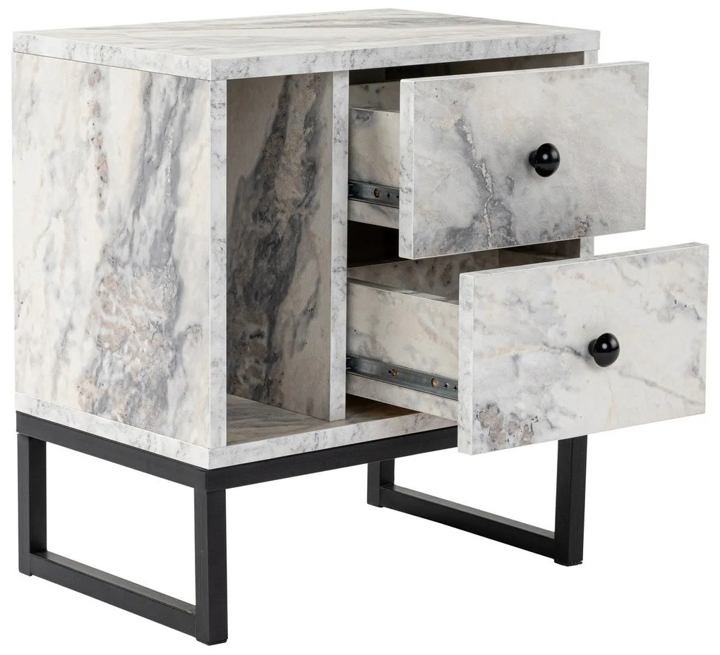 Mesa de Cabeceira Glimmer - Freesia Marble Black - 45,2x50x29,5 cm