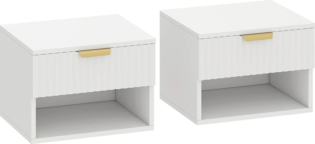 HOMCOM Conjunto de 2 Mesas de Cabeceira Flutuantes Estreitas com Gaveta com Frente Canelada e Prateleira Aberta 40x34x29 cm Branco | Aosom Portugal