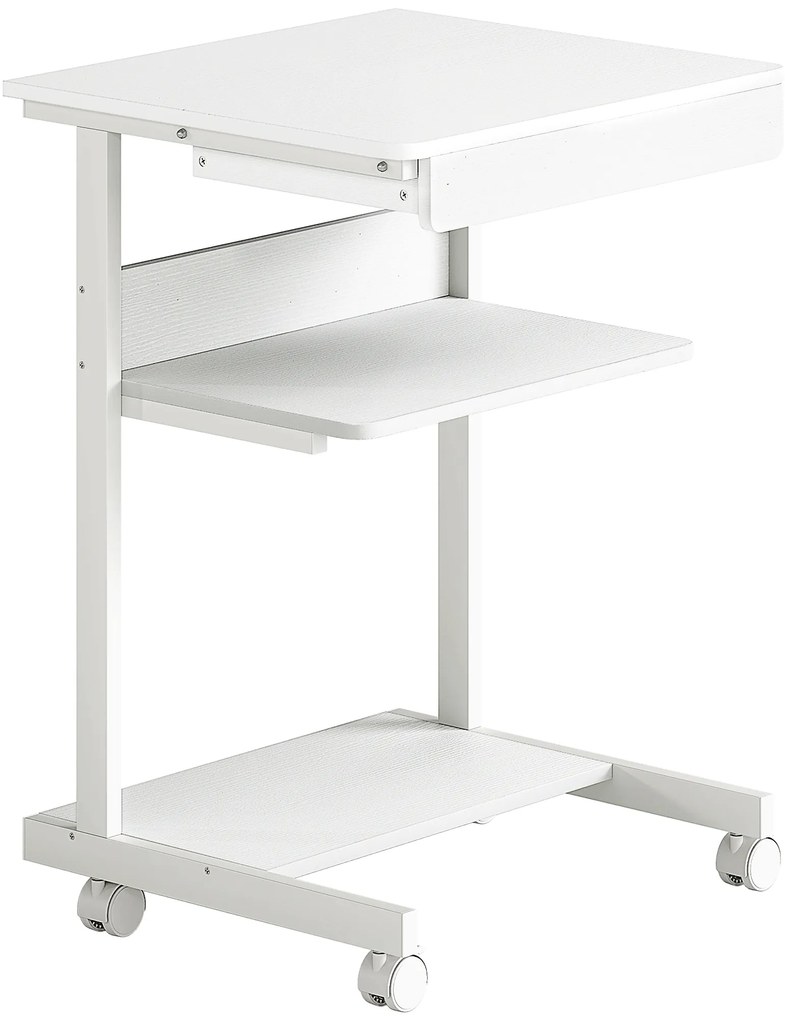 HOMCOM Secretária de computador com rodas, secretária com armazenamento 56 x 51 cm com gaveta, compartimento e suporte CPU, branco | Aosom Portugal