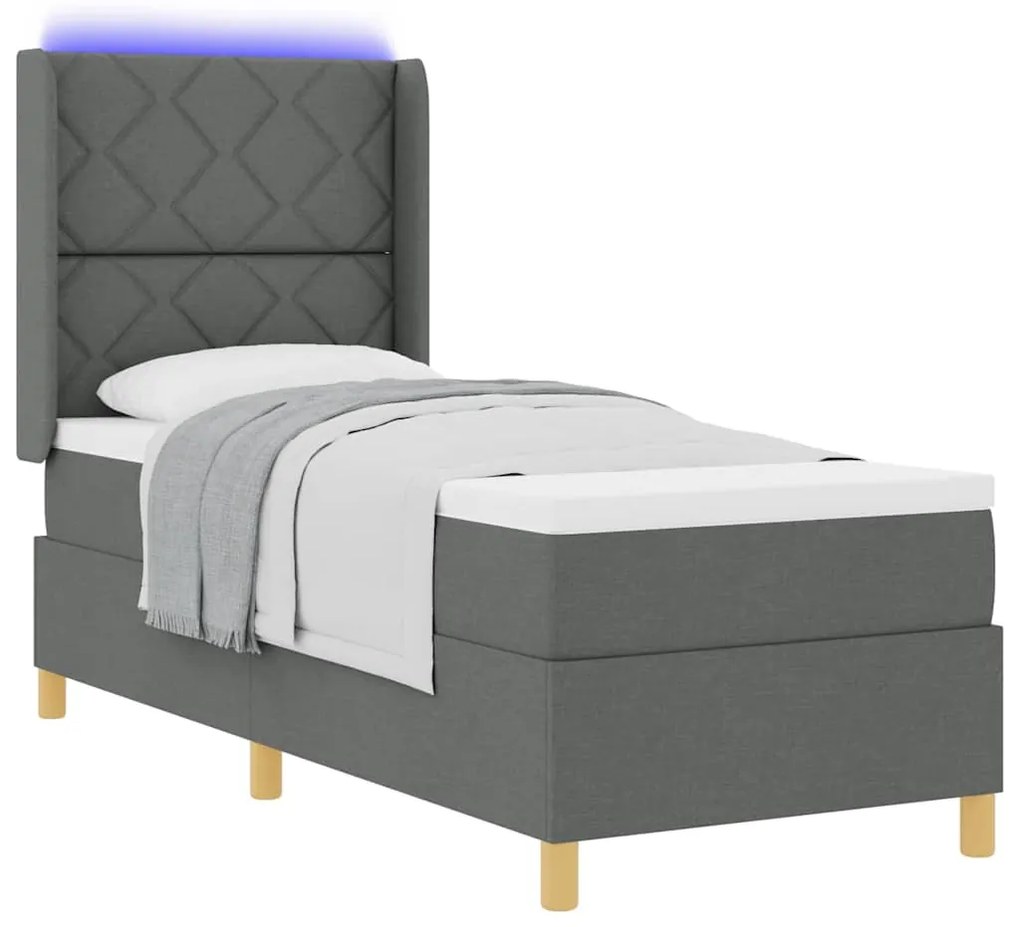 Cama Box com Colchão e LED VidaXL Cinza Escuro 80x200 cm Tecido