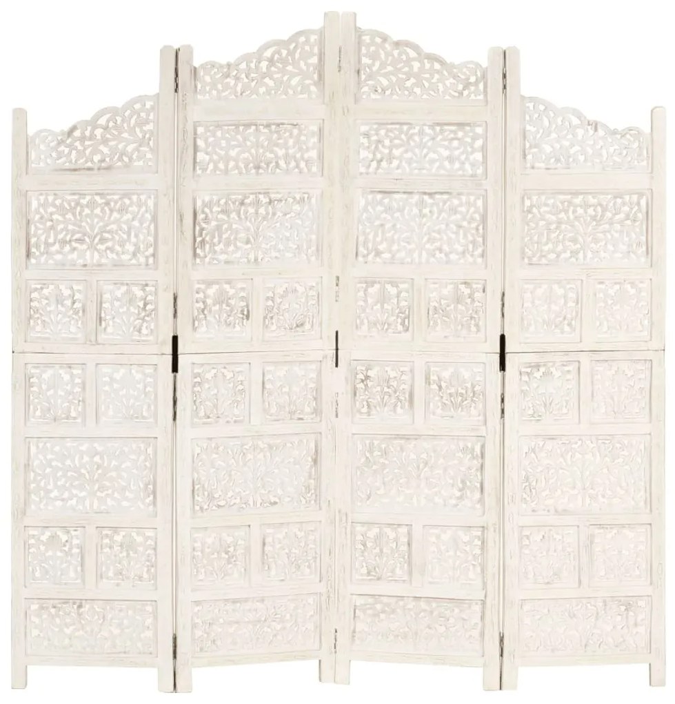 Biombo esculp. mão 4 painéis 160x165cm mangueira maciça branco