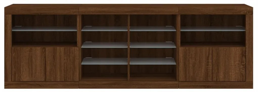 Aparador com luzes LED 202x37x67 cm carvalho castanho