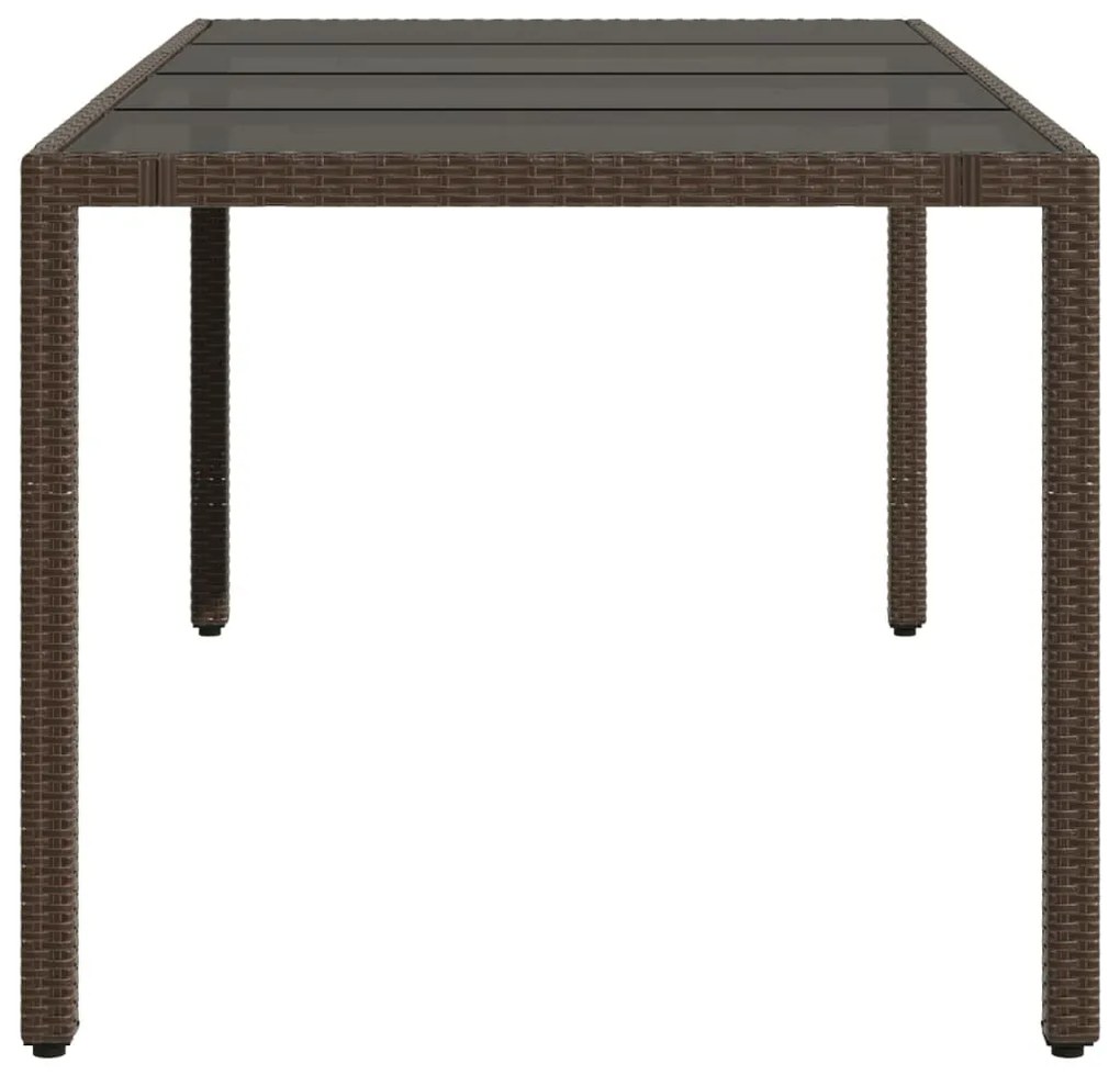 Mesa de jardim com tampo de vidro 190x90x75 cm vime PE castanho
