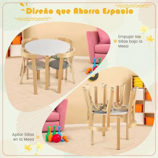 Conjunto de mesa e cadeiras para crianças de 5 peças Mesa de actividades com 4 cadeiras Multicolorido