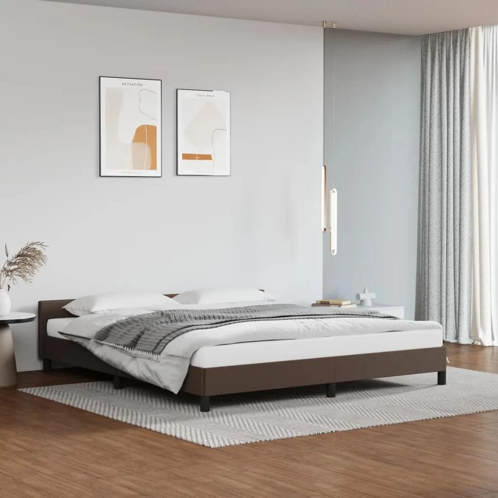 Estrutura cama c/ cabeceira 160x200cm couro artificial castanho