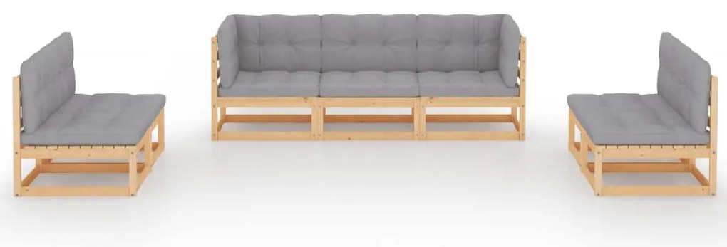 7 pcs conjunto lounge de jardim c/ almofadões pinho maciço