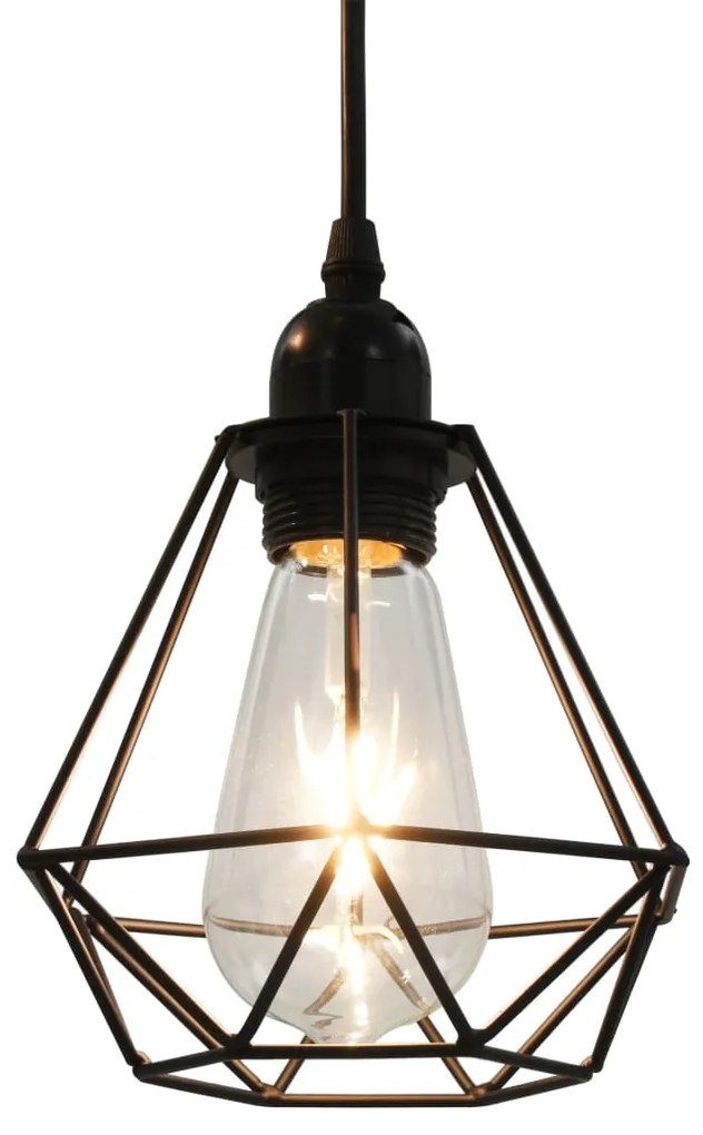 Candeeiro de teto com design diamante 3 lâmpadas E27 preto
