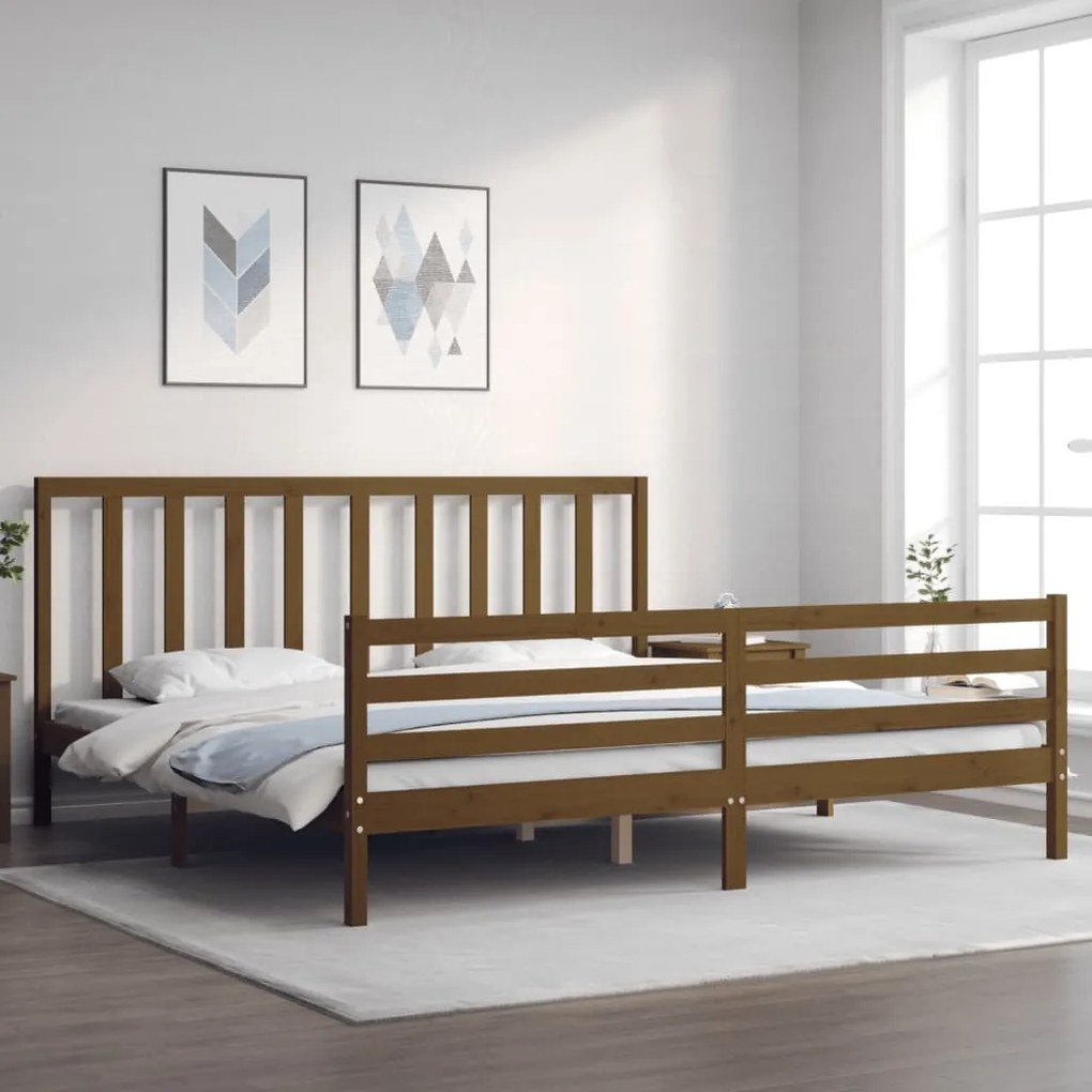 vidaXL Estrutura cama c/ cabeceira 200x200cm maciço castanho-mel