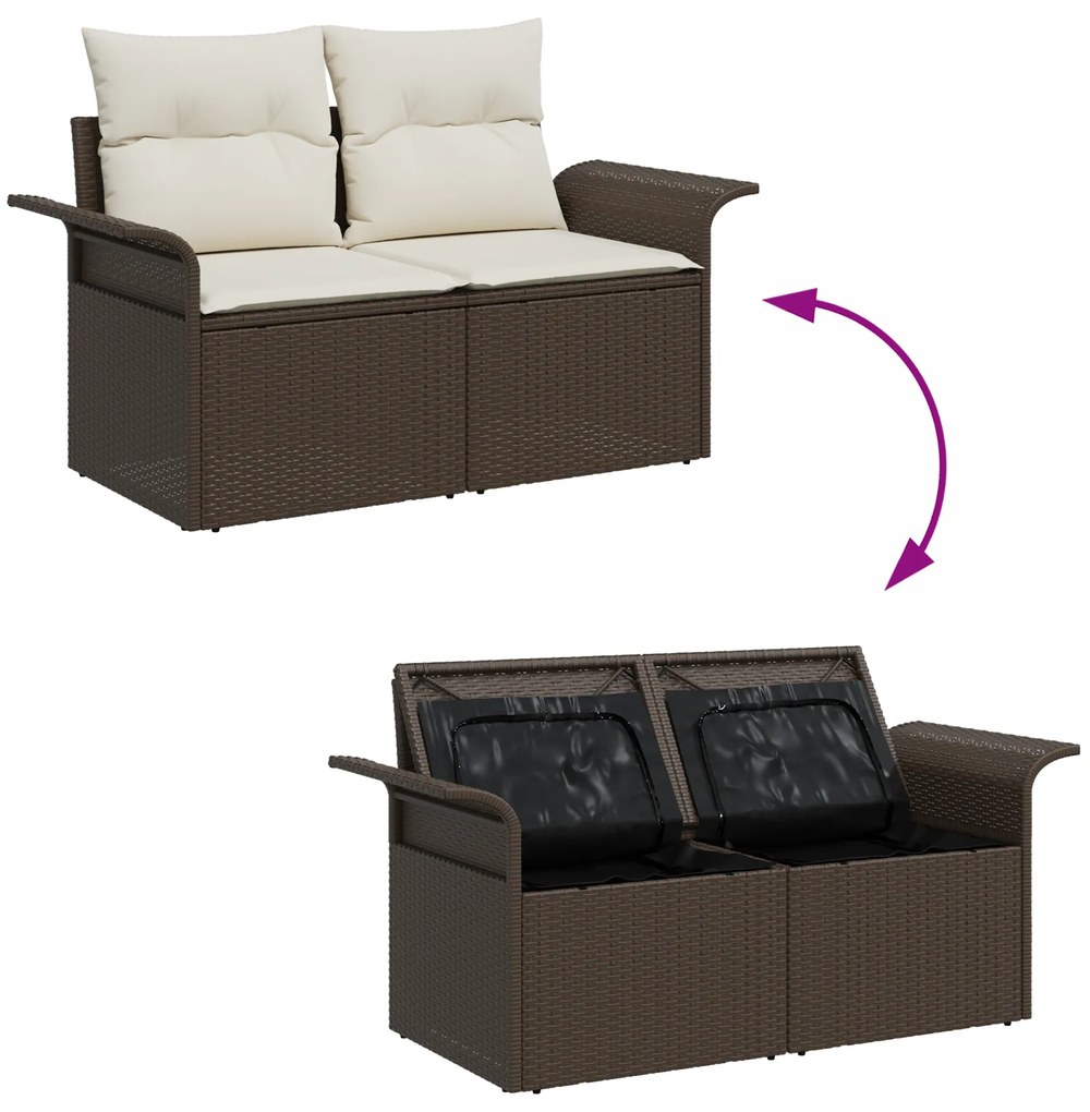Conjunto de Sofá de Jardim vidaXL com Almofadas Castanho Rattan Poliés