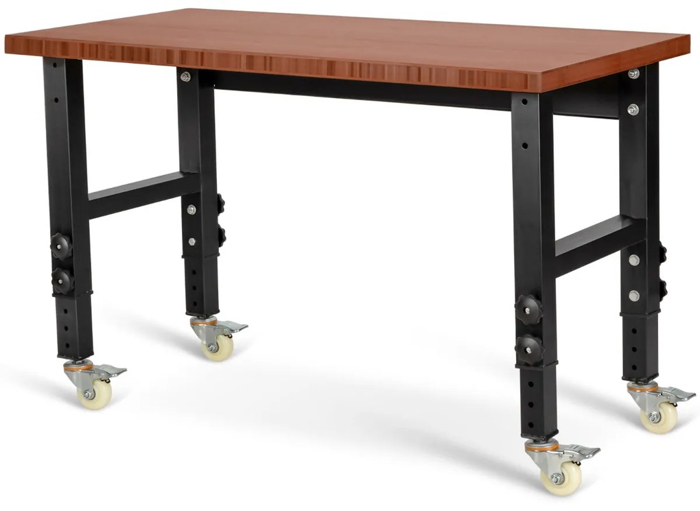 Bancada de trabalho ajustável 120 cm com rodas universais com travão de metal Bambu Café