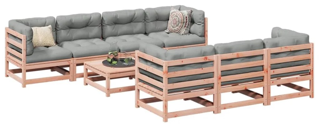 vidaXL 8 pcs conj. sofás jardim c/ almofadões madeira abeto-de-douglas