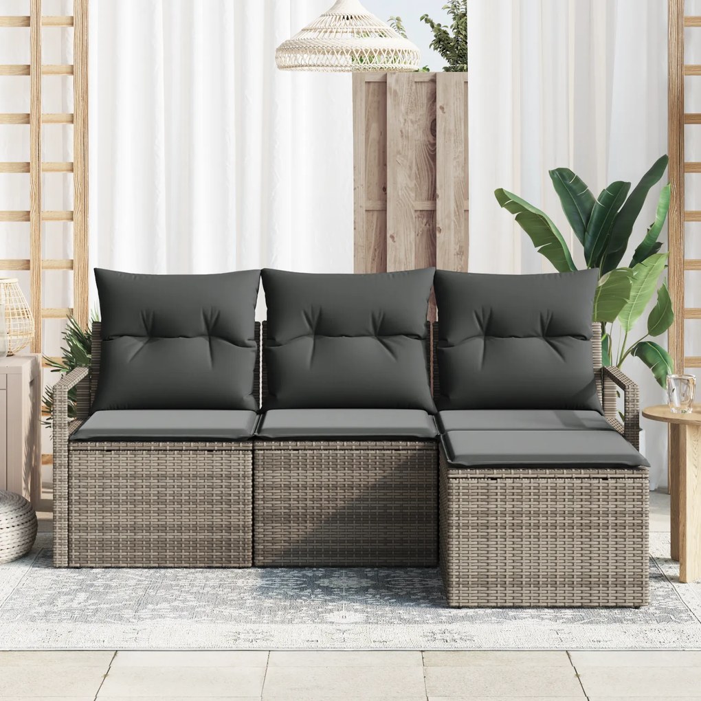 Conjunto de Sofás de Jardim vidaXL de 4 Peças com Almofadas Cinza Ratt