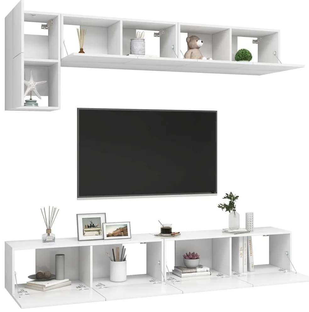 5 pcs conjunto de móveis de TV derivados de madeira branco