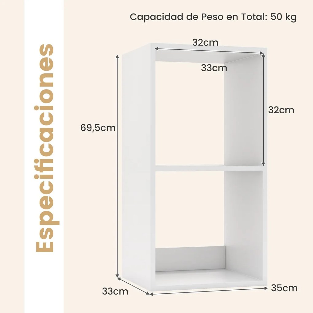 Estante com 2 cubos anti-inclinação 35 x 33 x 33 x 69,5 cm Branco