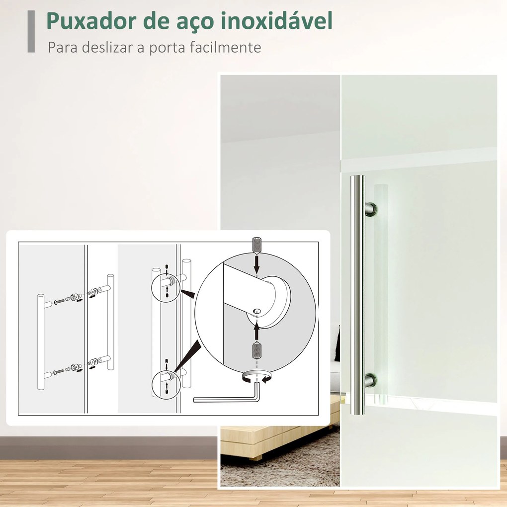 Porta de Correr de Vidro 90x205 cm Porta de Correr de Vidro com Trilho