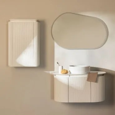 Conjunto De Móvel De Casa De Banho Suspenso Em Madeira Carsone Branco & Branco & Cerâmica Redonda Branca Ø40 Cm Lenka & Oval - Sklum