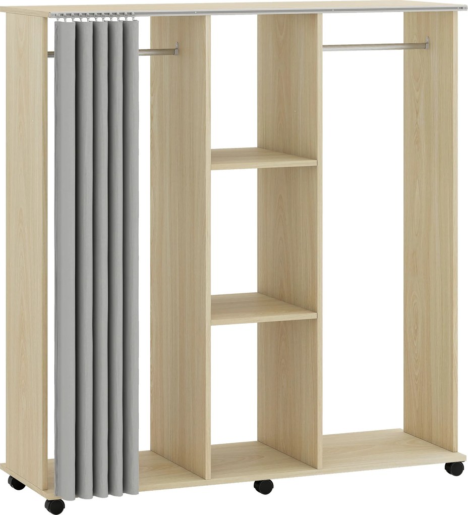 HOMCOM Armário guarda-roupa Móvel de Armazenamento 6 rodízios 120L x 40l x 128H cm em madeira natural | Aosom Portugal