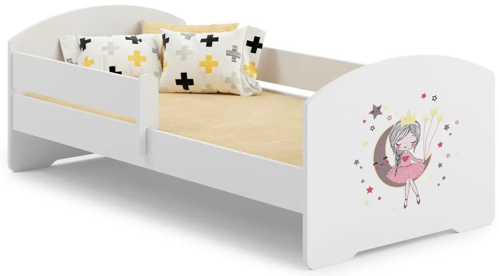 Cama infantil LUK princesa 160x80 branca com grades - colchão e estrado incluído