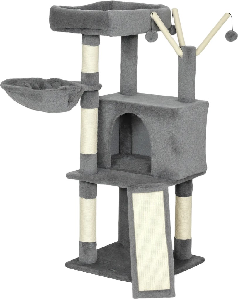 PawHut Arranhador para Gatos de 103 cm Torre Multi-Níveis com Hamaca Ninho e Sisal 40,5x40,5x103 cm Cinza | Aosom Portugal