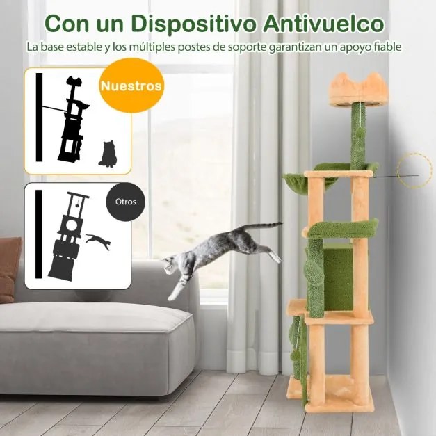 Arranhador para gatos Grande multinível com postes de arranhar de sisal Centro de actividades de brinquedos Verde + Laranja