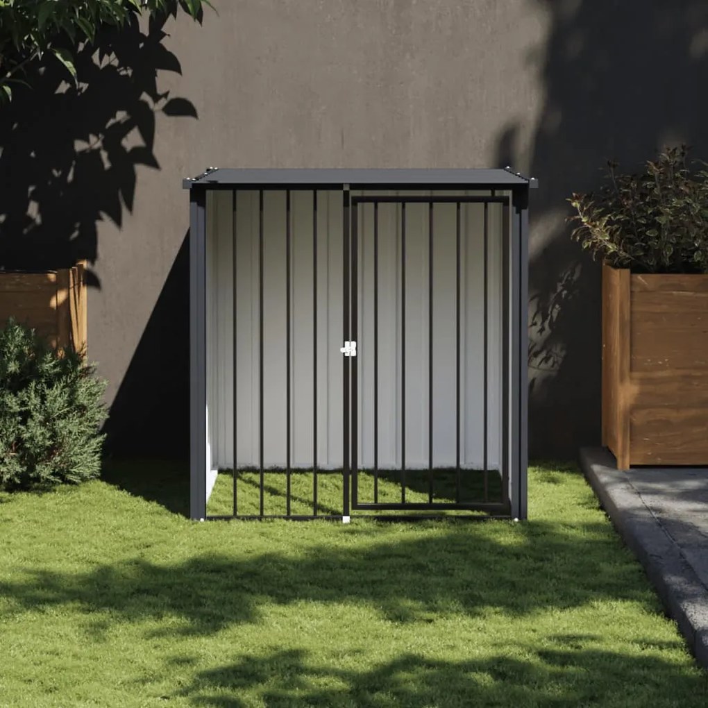 172347 vidaXL Casota para cães com teto 110x103x109 cm aço galvanizado preto