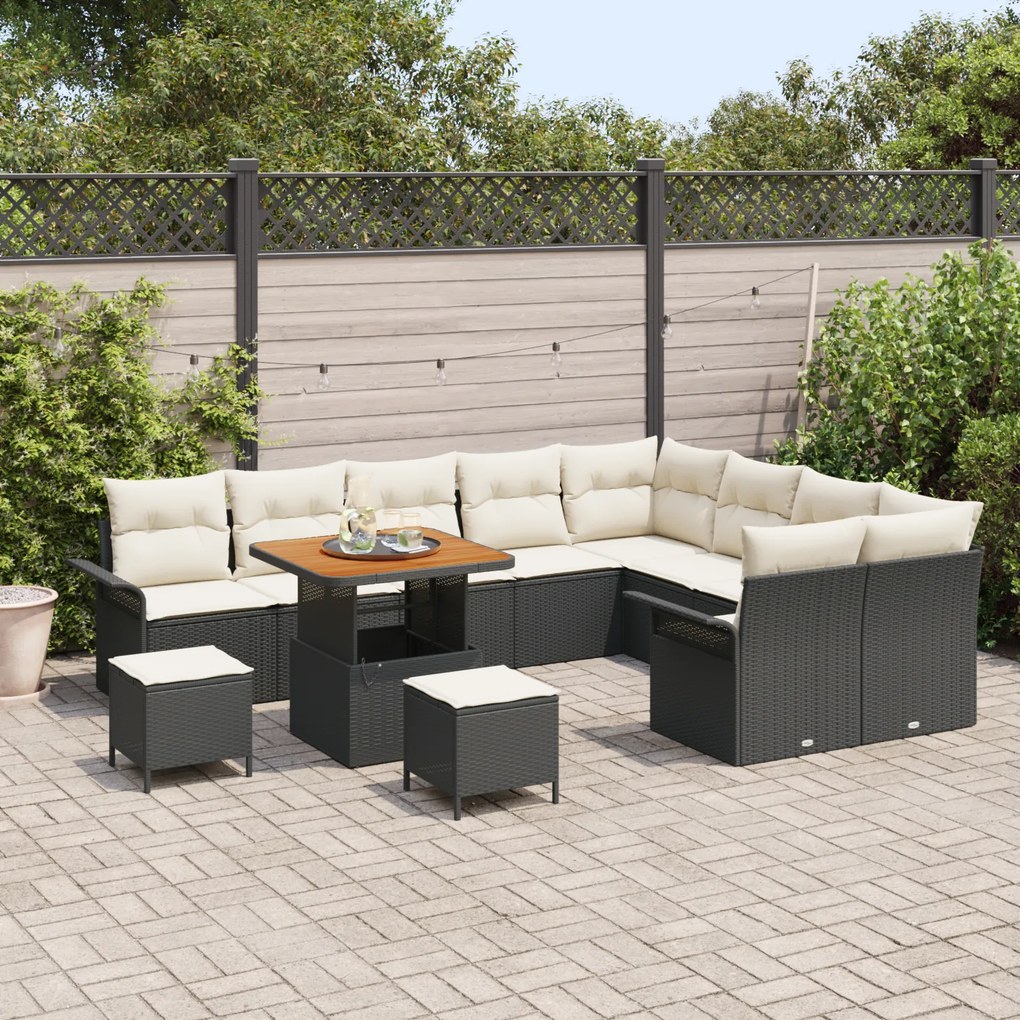 Conjunto de sofá de jardim vidaXL de 12 peças com almofadas preto vime