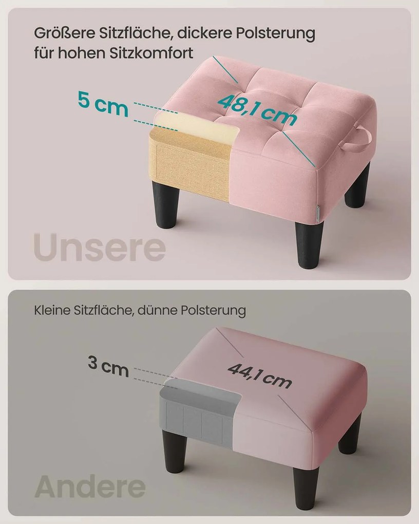 Banco em veludo com estofamento espesso 40 x 32 x 26 cm rosa + preto